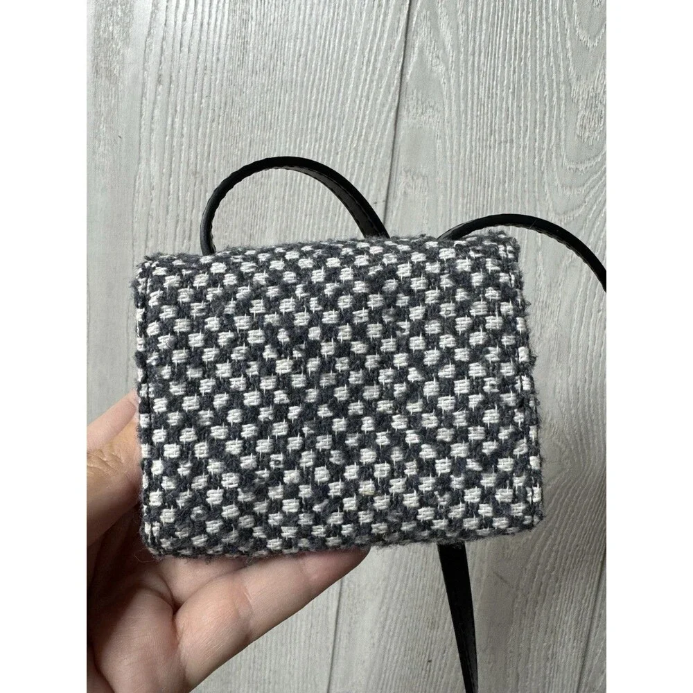 Armani Exchange mini crossbody, black/white/gray houndstooth logo, magnetic